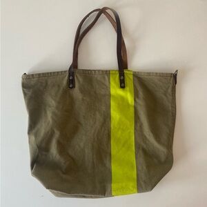 J Crew Army/Lime Green Tote Bag